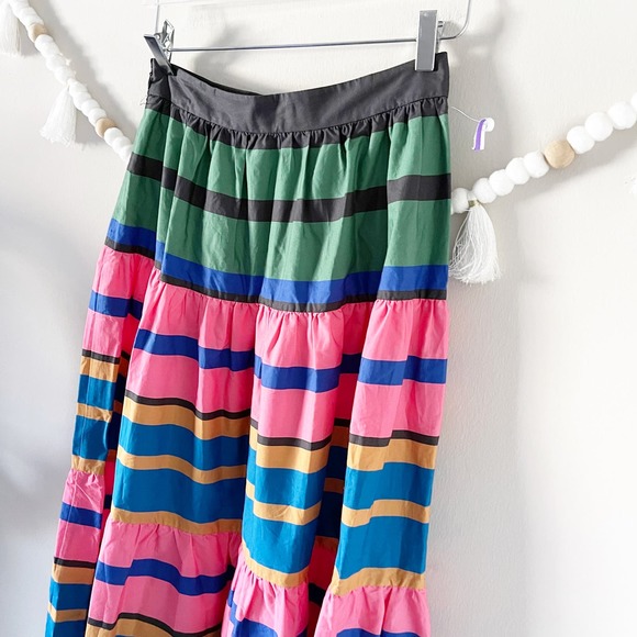 NEW STAUD High Waisted Sea Striped Tiered A-Line Poplin Midi Skirt Women… - Picture 9 of 10